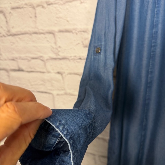 J. Jill Chambray Denim Shirt Dress Button Front Long Sleeve Casual Midi-Size L - Picture 13 of 13
